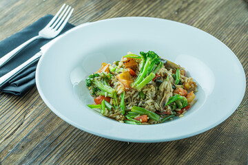 Rice with Vegetables on Served Table, Restaurant food