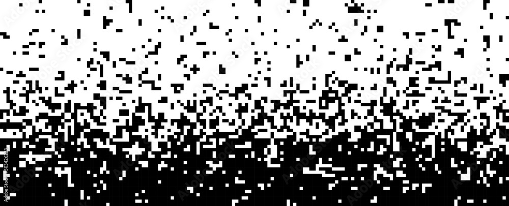 Poster falling pixels on white background. abstract fading mosaic. technology digital data. vector geometri