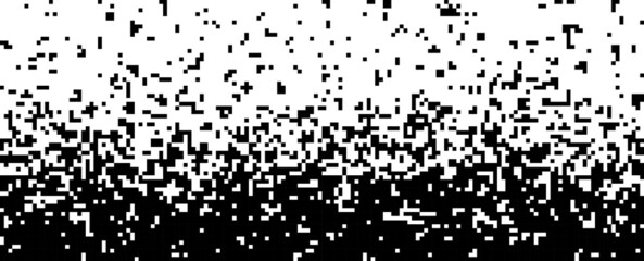 Falling pixels on white background. Abstract fading mosaic. Technology digital data. Vector geometric background.