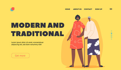 Modern and Traditional Landing Page Template. Senior and Young African Female Characters. Positive Black Women
