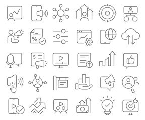 Advertising and promotion line icons collection. Thin outline icons pack. Vector illustration eps10