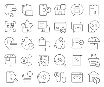 E-commerce and online shopping line icons collection. Thin outline icons pack. Vector illustration eps10