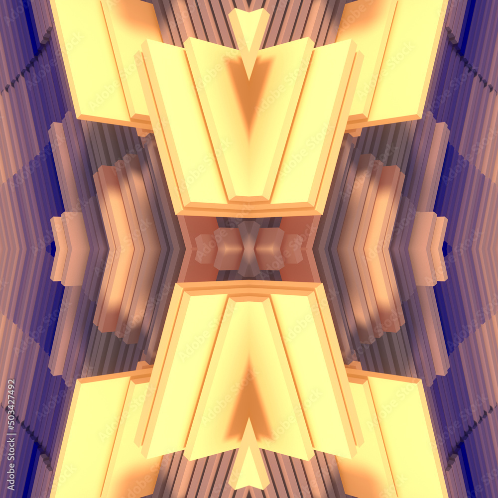 Fototapete kaleidoscopic pattern wave stacks of rectangular shapes. 3d rendering business background. digital i