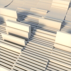 Wavy stacks of white rectangular shapes. Modern pattern, geometric background. 3d rendering digital illustration
