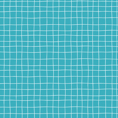 Seamless checkered repeating pattern with hand drawn grid. Blue plaid background for wrapping paper, surface design and other design projects