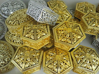 gold and silver color hexagon and oval jewelry box