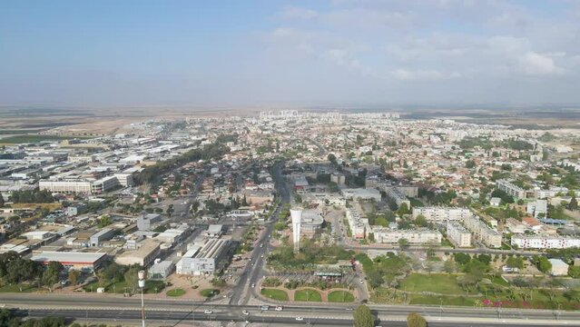 aerial tilt shot above netivot city, israel