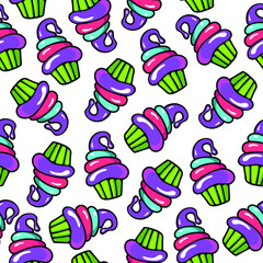 cartoon seamless pattern with colorful cupcakes
