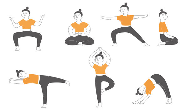 Doodle set of yoga asana.