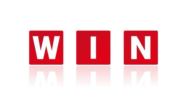 「WIN」と書かれた赤いパネルがアニメーションする白背景の動画素材