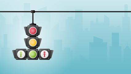 Concept traffic light banner free space for text. Traffic light signal with red, yellow and green color, Vector illustration of business card stoplight.