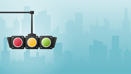 Concept traffic light banner free space for text. Traffic light signal with red, yellow and green color, Vector illustration of business card stoplight.