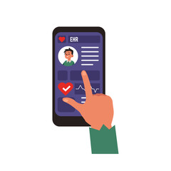 Electronic health records in mobile phone, flat vector illustration isolated on white background.