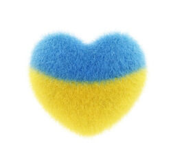 Support Ukraine. Blue and yellow fluffy heart isolated on white