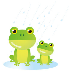 Two cute tree frogs on a rainy day