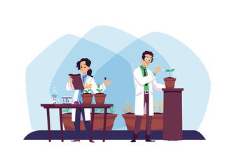 Agronomists make research in farming and plants cultivation flat vector isolated.