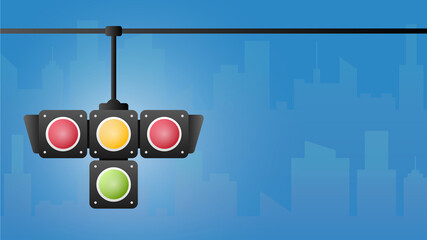 Concept traffic light banner free space for text. Traffic light signal with red, yellow and green color, Vector illustration of business card stoplight.