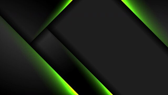 Black tech abstract motion design with green neon laser lines. Glowing futuristic background. Seamless looping. Video animation Ultra HD 4K 3840x2160