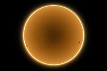 Sun in dark space with solar spots on the 8th of May 2022