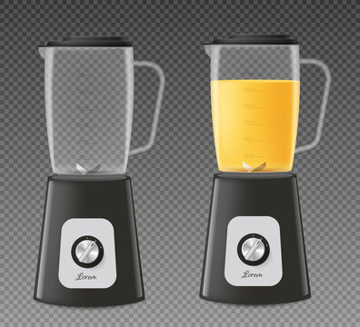 Blender, set of 3d realistic vector illustrations on a transparent background. Kitchen electric appliance for mixing and juicing fruits.