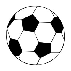 Soccer ball in doodle style, icon isolated on white background. Vector