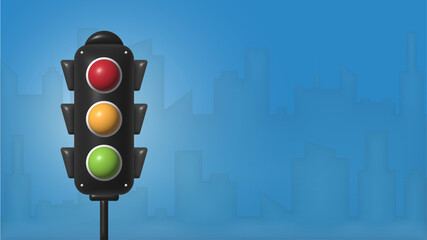 3D traffic light signal with red, yellow and green color, Concept traffic light banner free space for text. Vector illustration of stoplight.