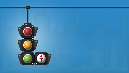 3D traffic light signal with red, yellow and green color, Concept traffic light banner free space for text. Vector illustration of stoplight.