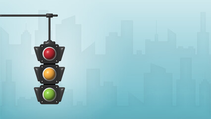 3D traffic light signal with red, yellow and green color, Concept traffic light banner free space for text. Vector illustration of stoplight.