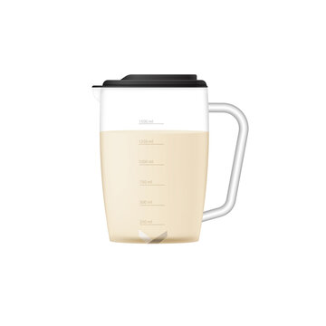 Juice in a mug from blender. Blender, 3d realistic vector illustrations on a white background.