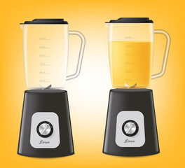 Two blenders in 3d vector illustration isolated on orange background