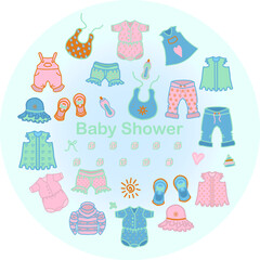Baby Shower Collection Icons. Baby Arrival Cartoon Vector Illustration