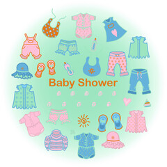 Baby Shower Collection Icons. Baby Arrival Cartoon Vector Illustration