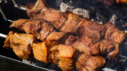 Fire, Brazier, Meat, Barbecue.