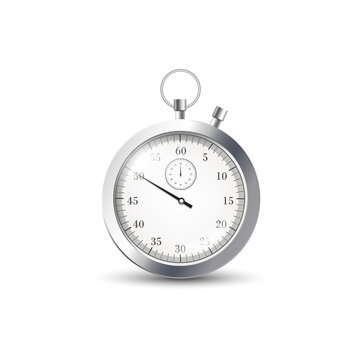 Realistic gray stopwatch, vector illustration isolated on white background