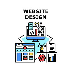 Website Design Vector Icon Concept. Website Design Creativity Occupation It Worker Or Freelancer, Web Site Development And Designing Process. Designer Creative Business Color Illustration