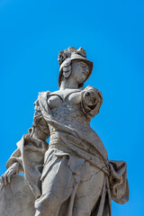 Fototapeta premium Brescia. Closeup of the marble statue and fountain of Brescia Armata (Brescia Armed) by the Italian sculptor Antonio Calegari (1699-1777). Square Piazza Paolo VI or Piazza del Duomo. Lombardy, Italy.