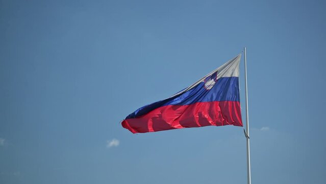 Slovenia National Flag Waving on pole