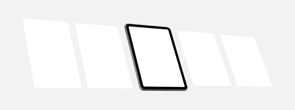 Black Tablet Mockup with Blank Wireframing Web Screens, Side Perspective View. Vector Illustration