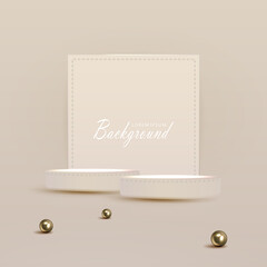 Square frame with a round scene on a delicate beige design, balls isolated