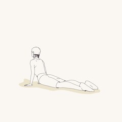 Young female workout. Sport girl doing stretching exercise. Casual sportwear - t-shirt, breeches and sneakers. Young woman wearing workout clothes. Sport fashion girl outline in urban casual style.