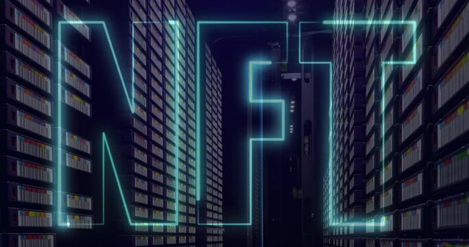 Animation of nft text over server room