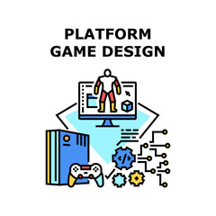 Game Platform Design Vector Icon Concept. Game Platform Design And Developing Character For Playing In Cyberspace World. Electronic Technology Creativity And Innovation Color Illustration