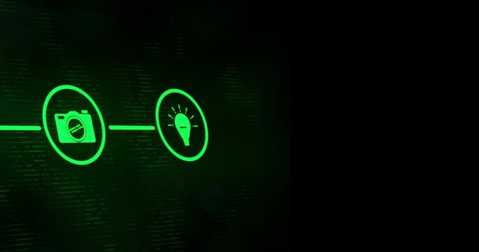 Animation of camera and bub icons over black background