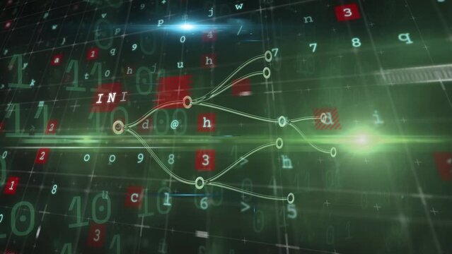 Animation of connection, wireless and numbers on green background