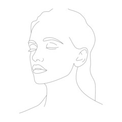 A woman's head. Hand-drawn vector linear art illustration. Drawing in the style of one line. The face is one line. A woman's face. Portrait of minimalism.
