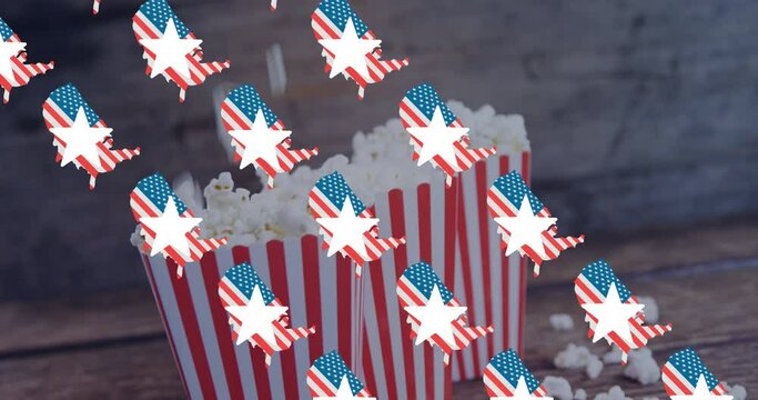 Animation of usa flags over pop corn