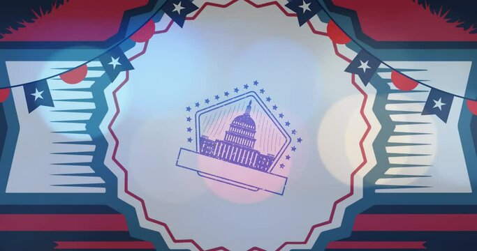 Animation of cotillion and usa flags over capitol and bokeh