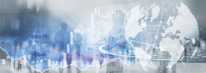Global stock market trading. Background with 3D model of the globe