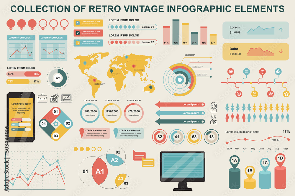 Poster bundle vintage infographic elements data visualization vector design template. can be used for steps