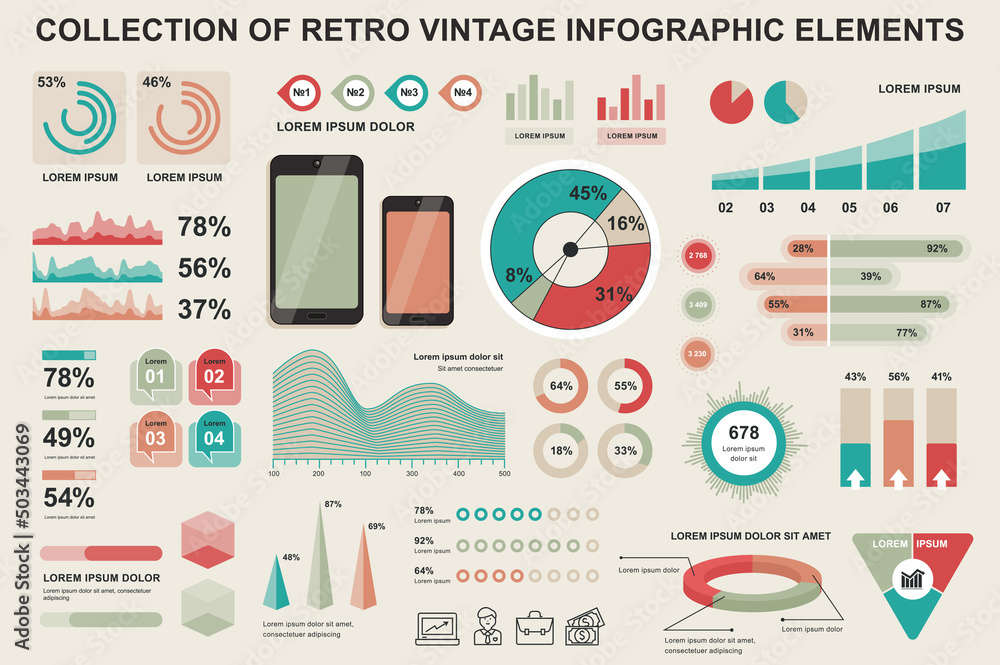 Poster Bundle vintage infographic elements data visualization vector design template. Can be used for steps, business processes, workflow, diagram, flowchart, timeline, marketing icons, retro infographics.